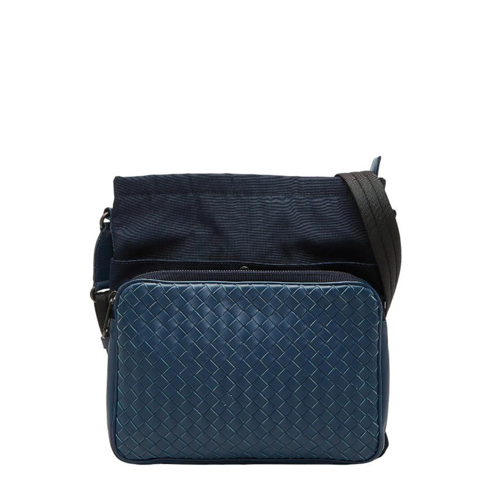 Bottega Veneta Intrecciato Crossbody Shoulder Bag Navy Leather Blue